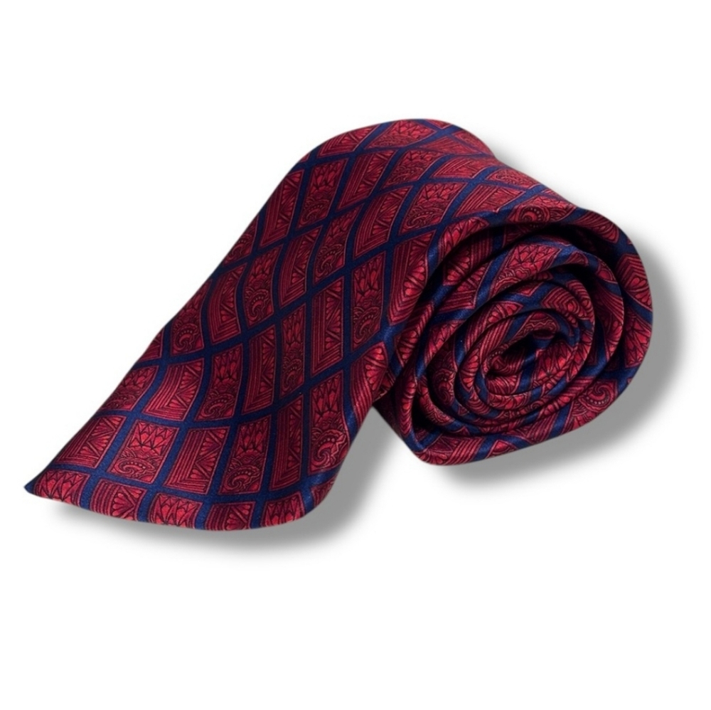 LANVIN Navy & Ted Patterned All Silk Tie